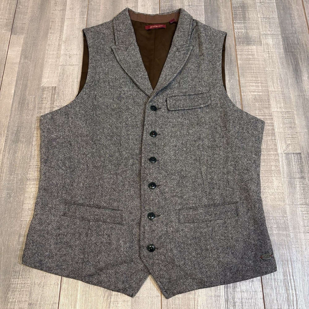 Vintage Jeremiah Men's Gray V-Neck Button Front Wool Blend Vest Men's Medium